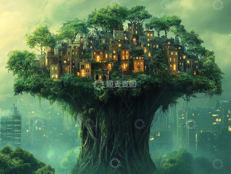 高清大图下载【趣麦麦图】巨树城市融合设计