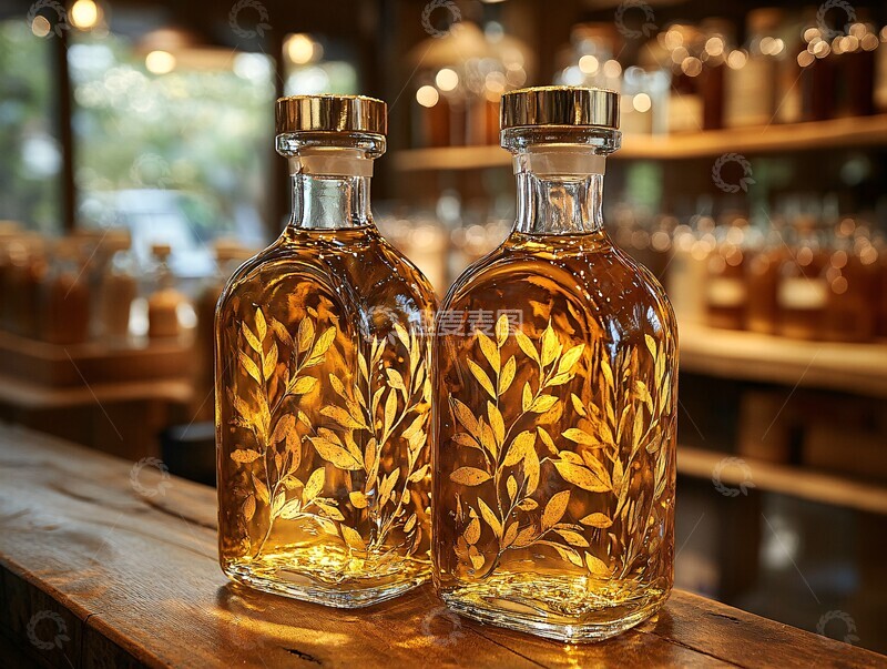 高清大图下载【趣麦麦图】金叶玻璃瓶装橄榄油