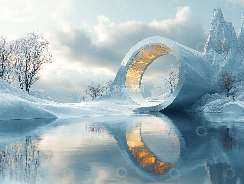 高清大图下载【趣麦麦图】圆环与冰蓝景观