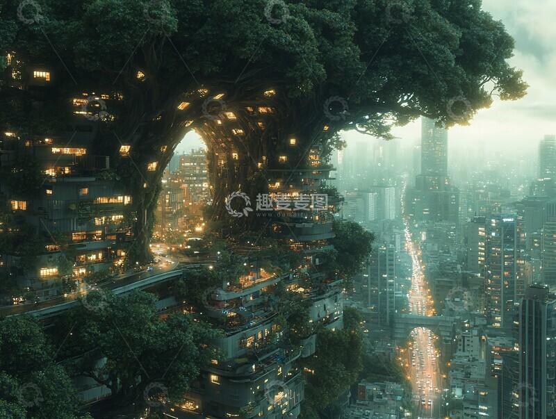 高清大图下载【趣麦麦图】城市与树共生