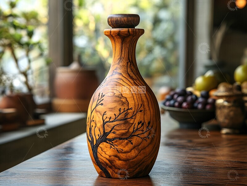 高清大图下载【趣麦麦图】木瓶橄榄枝雕刻