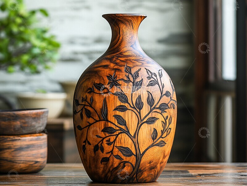 高清大图下载【趣麦麦图】木瓶橄榄枝雕刻2