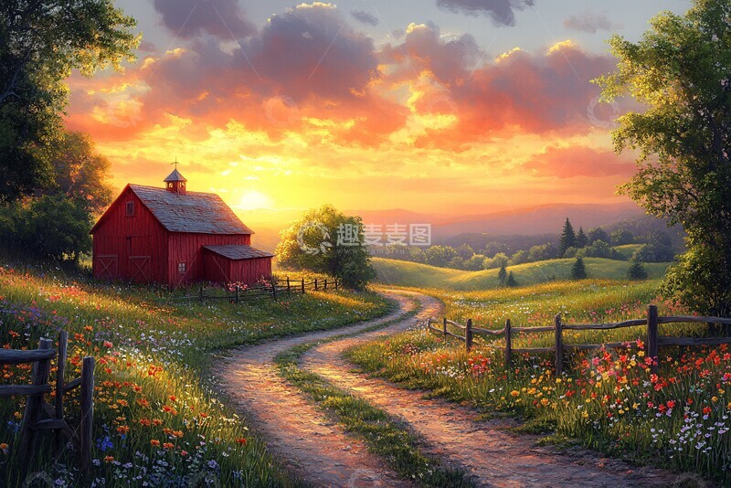 高清大图下载【趣麦麦图】农场日出红农场日出绿色1