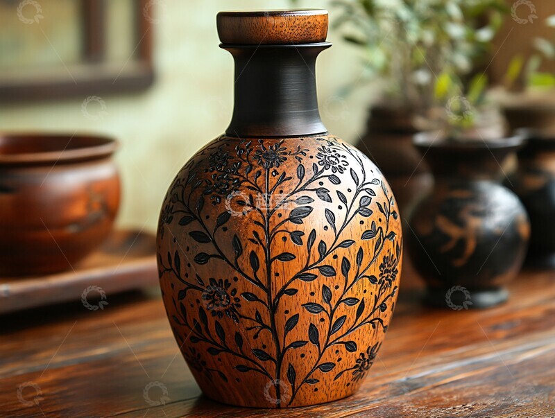 高清大图下载【趣麦麦图】木瓶橄榄枝雕刻1