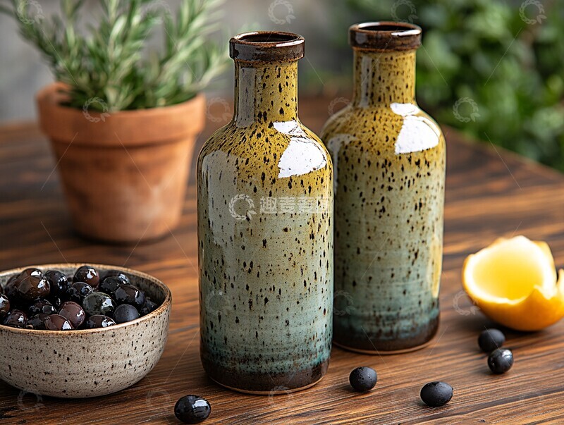 高清大图下载【趣麦麦图】手工陶瓷橄榄油瓶2