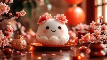 春节红背景饺子角色1