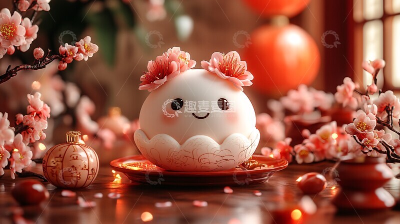 高清大图下载【趣麦麦图】春节红背景饺子角色1