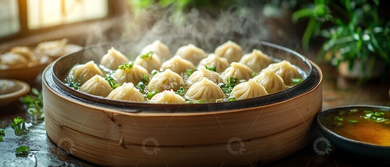 高清大图下载【趣麦麦图】小笼包出锅醋碟