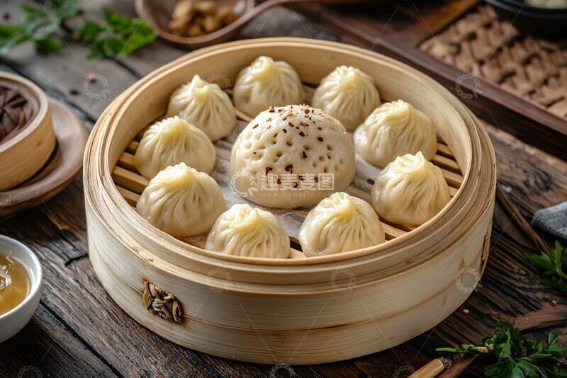 高清大图下载【趣麦麦图】小笼包竹制蒸笼