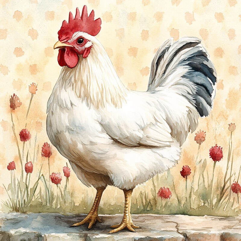 高清大图下载【趣麦麦图】鸡简单色块水彩1