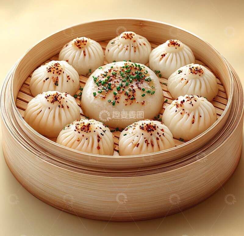 高清大图下载【趣麦麦图】白皮金馅小笼包1