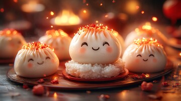春节红背景饺子角色