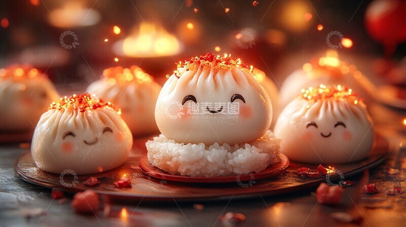 高清大图下载【趣麦麦图】春节红背景饺子角色