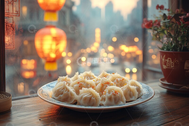 高清大图下载【趣麦麦图】木桌上的饺子2