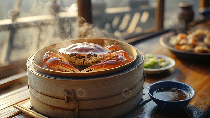 高清大图下载【趣麦麦图】蒸锅毛蟹配酱料1