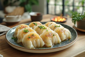 木桌上的饺子