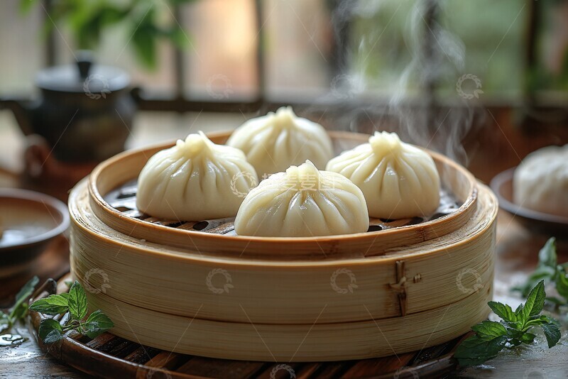 高清大图下载【趣麦麦图】小笼包三只小笼包竹篮包子