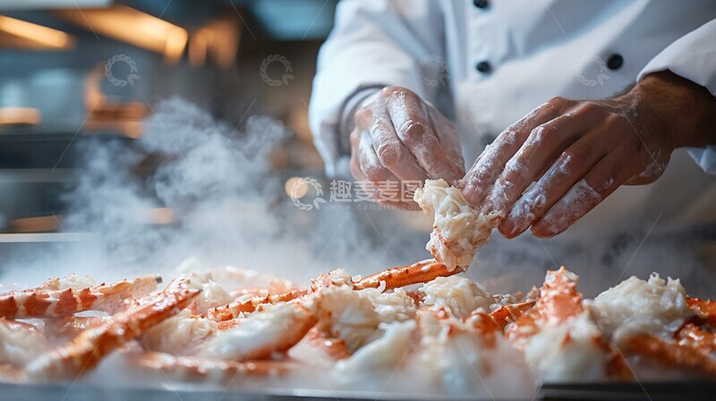高清大图下载【趣麦麦图】蒸蟹厨师厨师厨房蒸汽