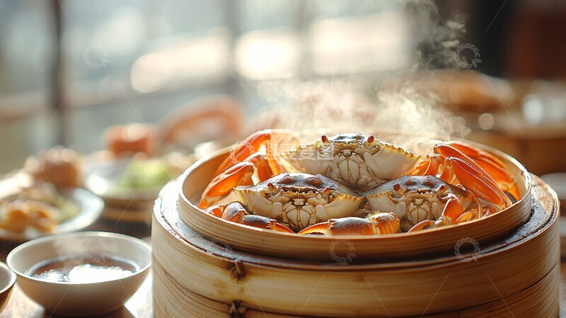 高清大图下载【趣麦麦图】蒸锅毛蟹配酱料