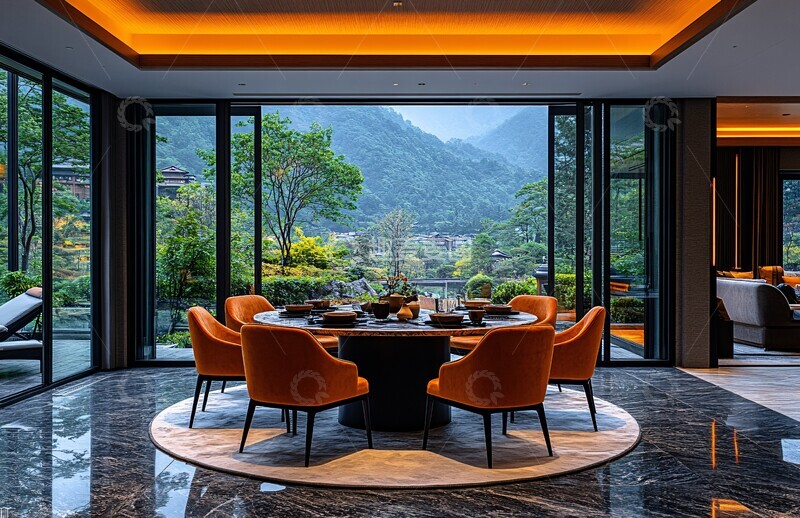 高清大图下载【趣麦麦图】-木纹餐桌山景客厅1