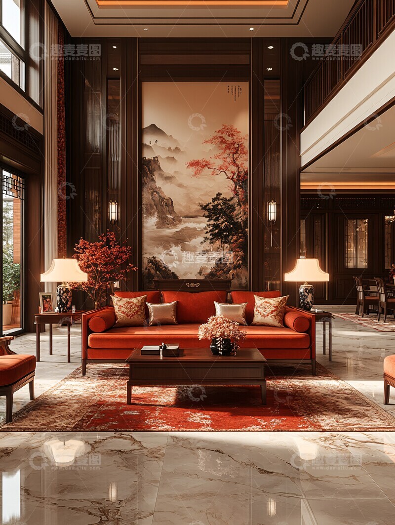 高清大图下载【趣麦麦图】中式别墅客厅设计