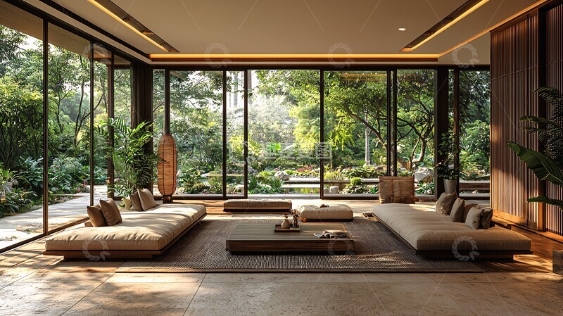 高清大图下载【趣麦麦图】木屏风与现代家具