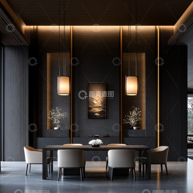 高清大图下载【趣麦麦图】中式现代餐厅布局1