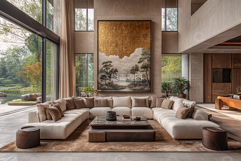 高清大图下载【趣麦麦图】石木豪华客厅