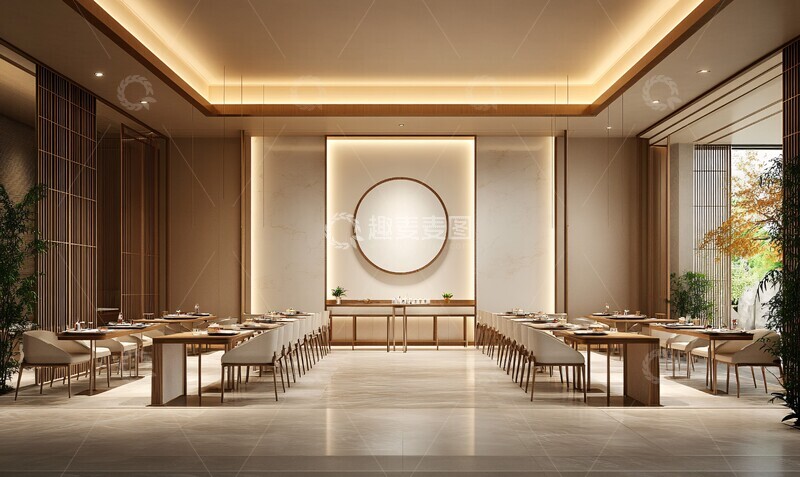 高清大图下载【趣麦麦图】长桌椅布局餐厅设计