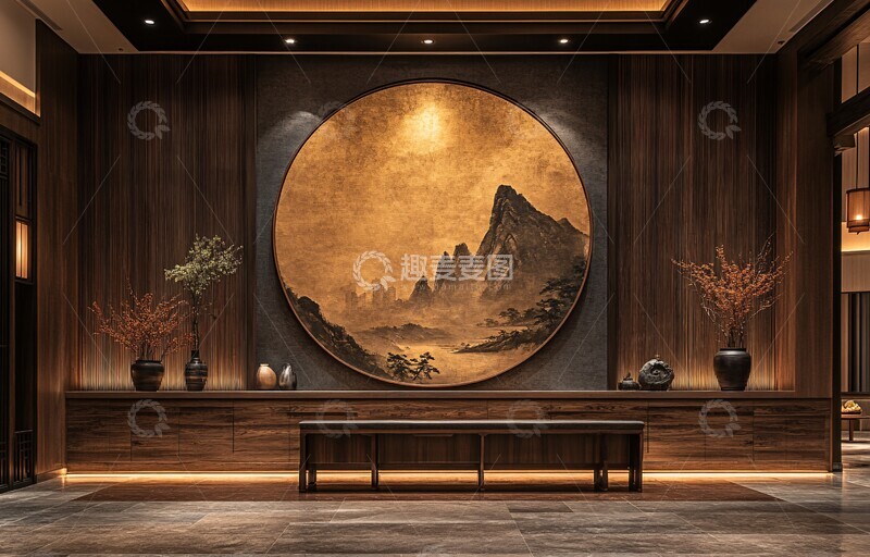 高清大图下载【趣麦麦图】-中式圆形画挂墙1