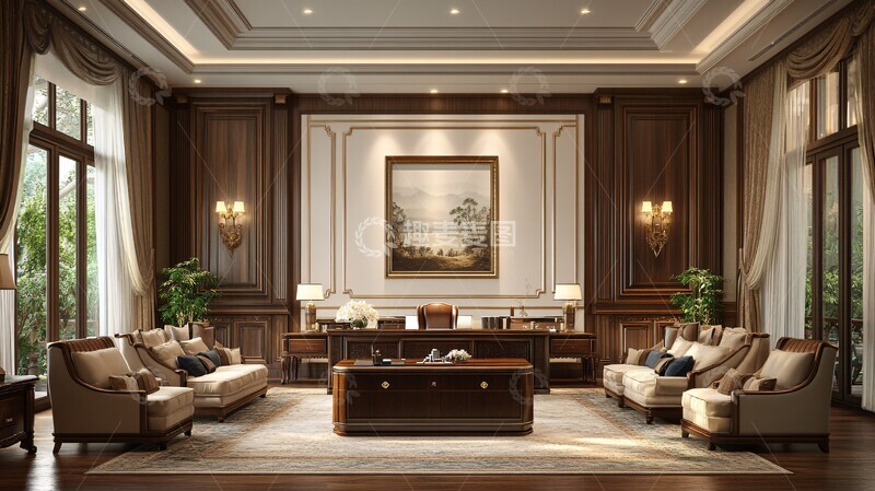 高清大图下载【趣麦麦图】中式沙发办公空间