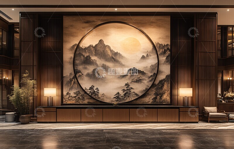 高清大图下载【趣麦麦图】-中式圆形画挂墙