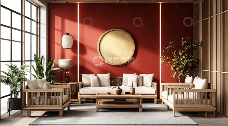 高清大图下载【趣麦麦图】中式美学客厅设计