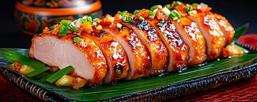 香蕉叶上的鸡肉切片1