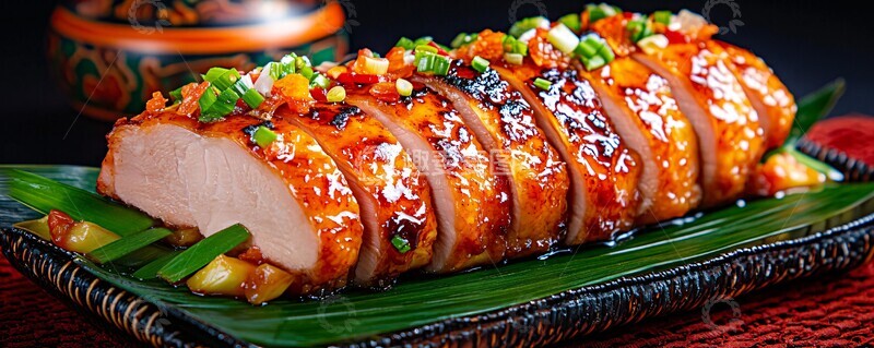 高清大图下载【趣麦麦图】香蕉叶上的鸡肉切片1