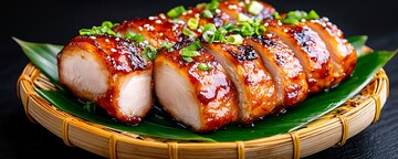 香蕉叶上的鸡肉切片