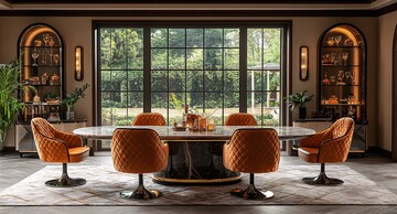 大理石餐桌玻璃柜组合