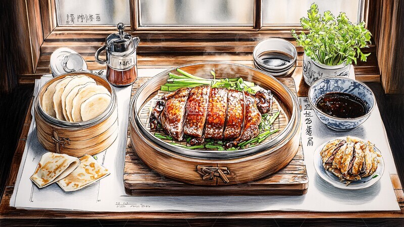 高清大图下载【趣麦麦图】烤鸭手绘插画