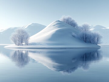 雪覆山坡水影