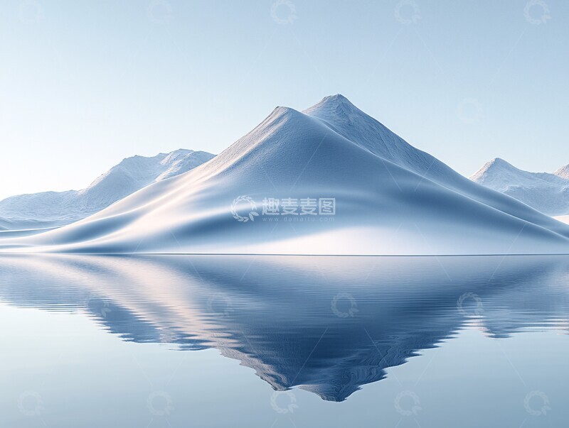 高清大图下载【趣麦麦图】雪覆山坡水影1