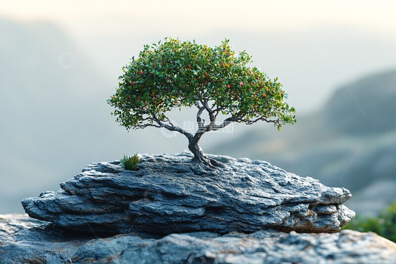 高清大图下载【趣麦麦图】树石和谐共生