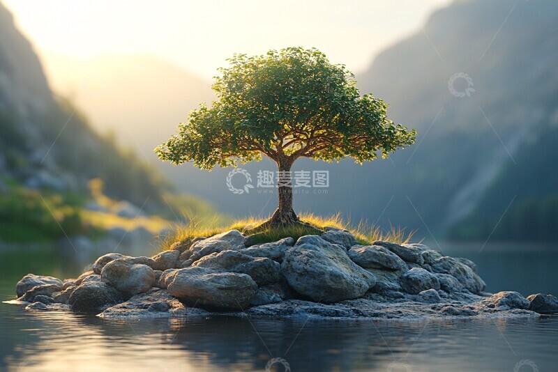 高清大图下载【趣麦麦图】树石和谐共生1