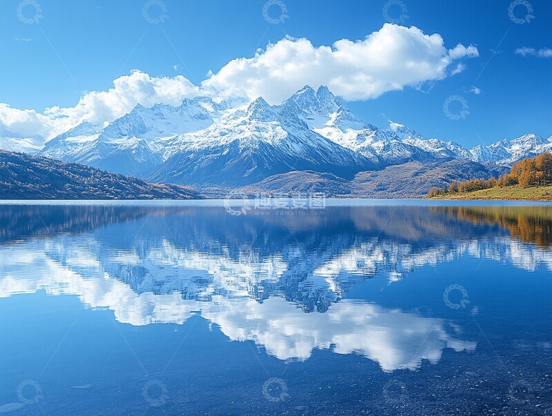 高清大图下载【趣麦麦图】湖水映山峰湖水山峰蓝天1