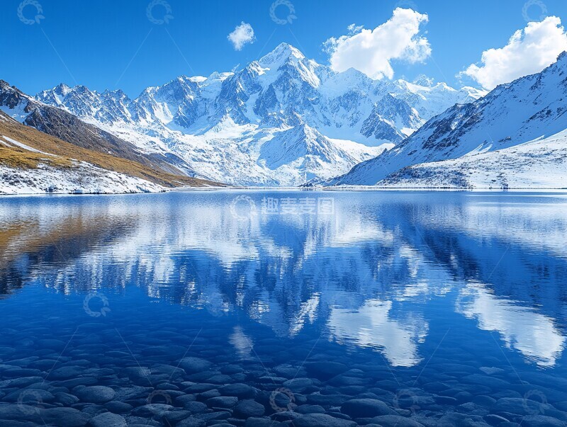 高清大图下载【趣麦麦图】湖水映山峰湖水山峰蓝天2