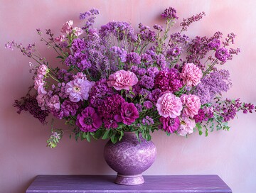 紫色花与紫色花瓶