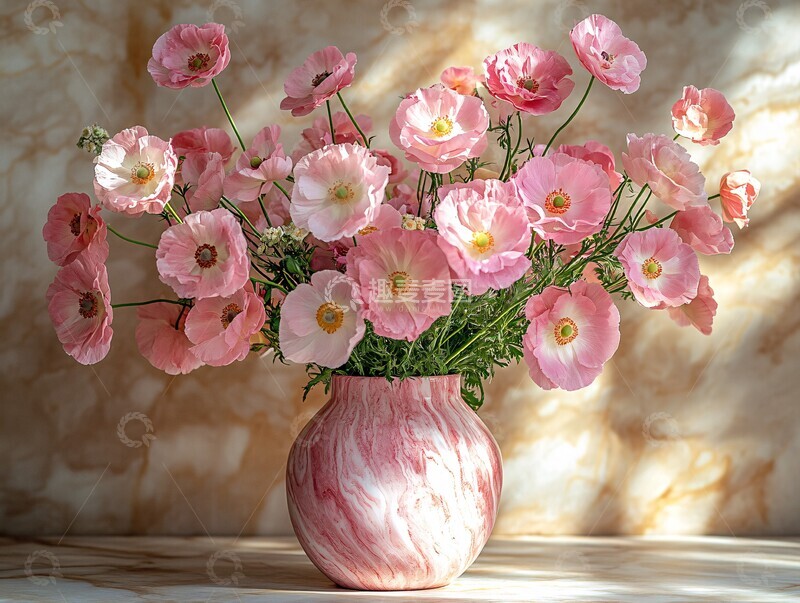 高清大图下载【趣麦麦图】粉色花朵粉白花瓶2