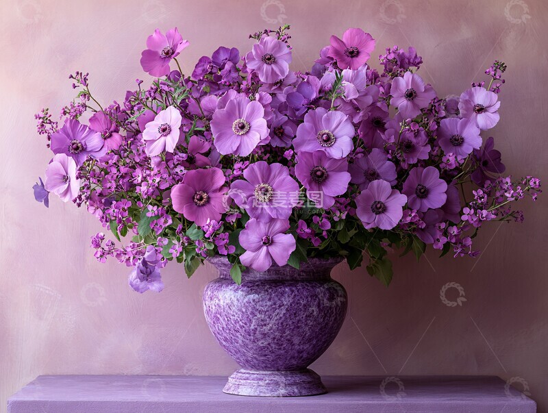 高清大图下载【趣麦麦图】紫色花瓶与花卉