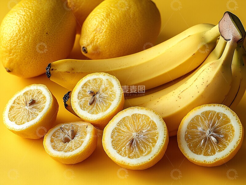 高清大图下载【趣麦麦图】香蕉柠檬黄色背景