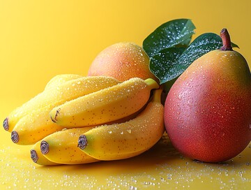 香蕉芒果黄色背景1