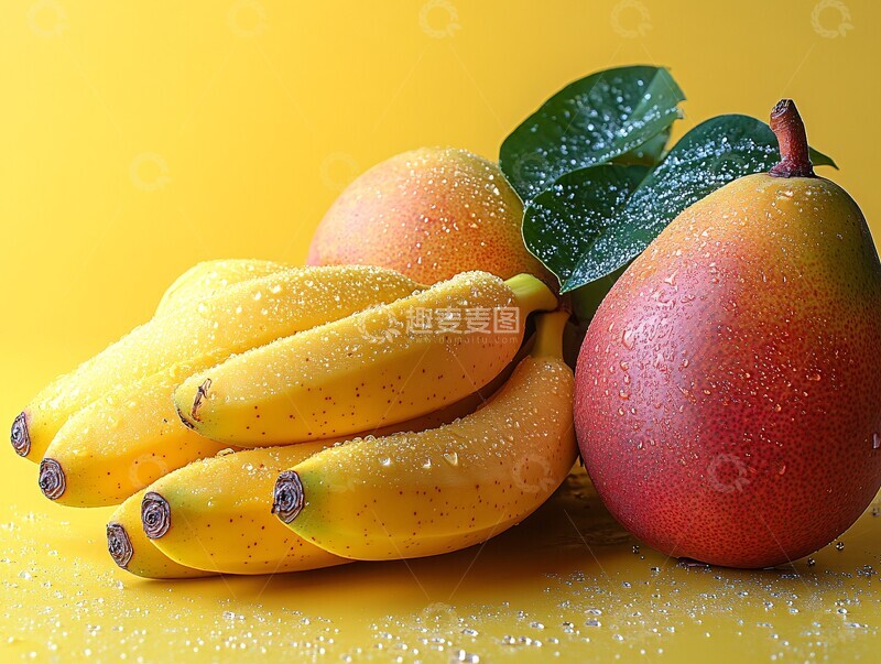 高清大图下载【趣麦麦图】香蕉芒果黄色背景1